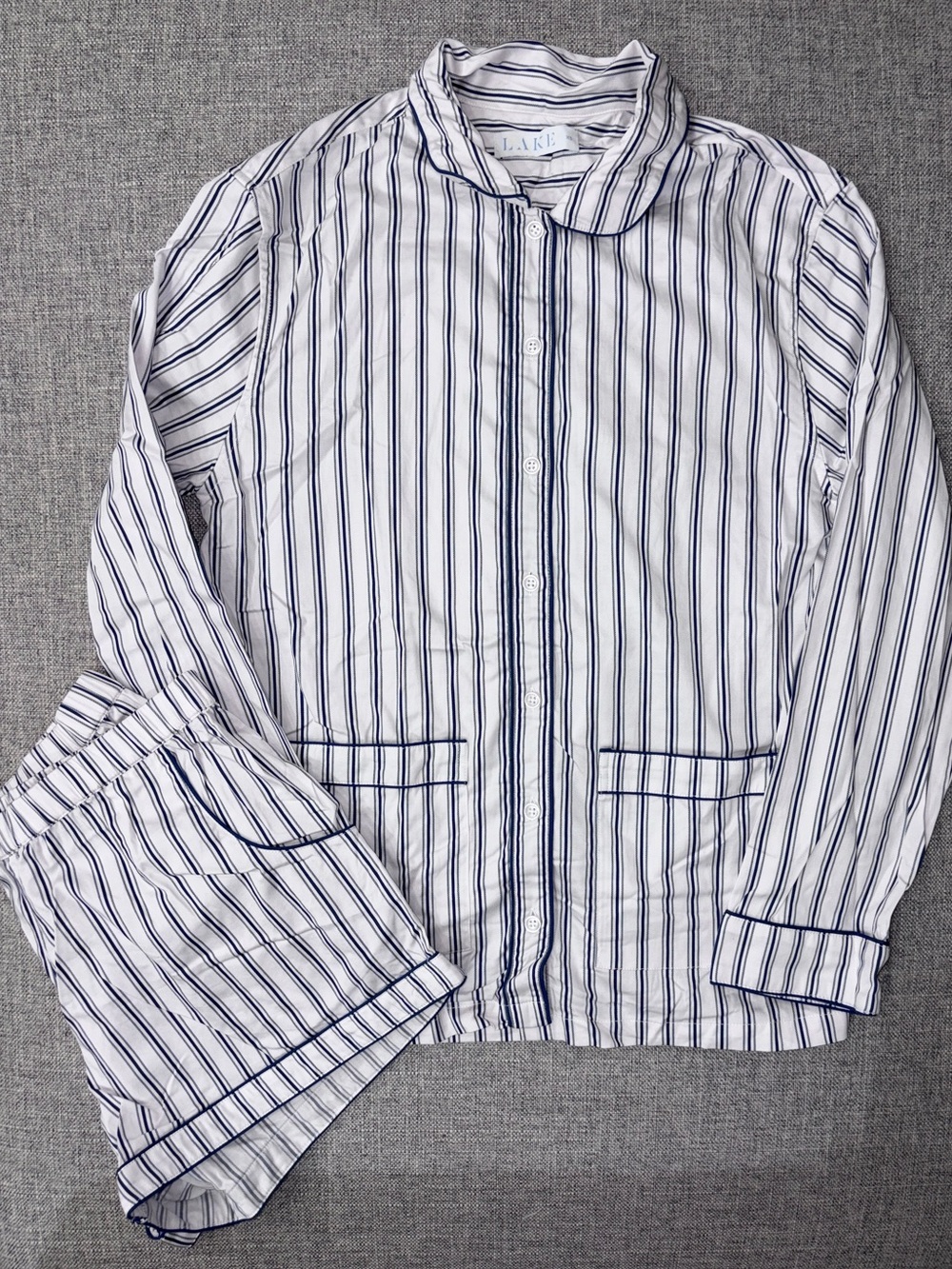 LAKE Women’s Navy Stripe Cotton Pajama Set